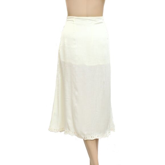 Anthropologie Floral Eyelet Embordered Midi Skirt Mid Waisted Cream L-P 280437 - Picture 3 of 5